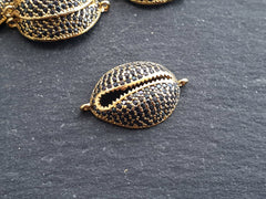 Gold Cowrie Shell Connector Charms, Black Rhinestone Shell Charms, Micro Pave Cowrie Shell, Puka Shell, Bracelet Charm