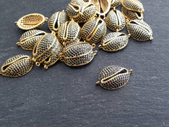 Gold Cowrie Shell Connector Charms, Black Rhinestone Shell Charms, Micro Pave Cowrie Shell, Puka Shell, Bracelet Charm