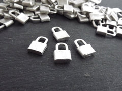 4 Silver Padlock Charm Pendants, Plain Lock Dangle Charms, Matte Antique Silver Plated, 15x10mm