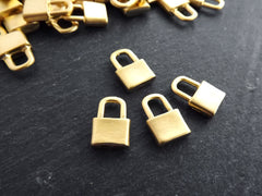 4 Gold Padlock Charm Pendants, Plain Lock Dangle Charms, 22k Matte Gold Plated, 15x10mm