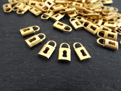 8 Mini Gold Padlock Charm Pendants, Keyhole Lock Dangle Charms, 22k Matte Gold Plated, 13x7mm