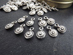 Rustic Tribal Dot Disc Coin Charms, Round Drop Pendant Charm, Bracelet Charm, Beading Charm, Matte Antique Silver Plated, 10pcs