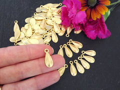 15 Gold Spiral Teardrop Charms, Tear Drop Dangle Pendant Charm, 22k Matte Gold Plated Brass