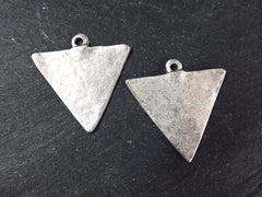 Silver Triangle Pendant Charms, Minimalist Earring Pendant, Necklace Focal, Matte Antique Silver Plated, 2pc