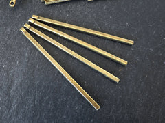 Long Thin Bronze Vertical Square Bar Pendant, Rectangle Charm, Simple Geometric Minimalist, Antique Bronze Plated, 4pc