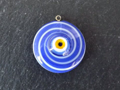 Glass Evil Eye Charm Pendant, Royal Blue White Round Spiral Evil Eye, Lampwork, Amulet, Protective, Lucky, Handmade, 1pc