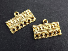 2 Gold Multi Strand Necklace Connector, Dotted Rectangle 6 Hole Strand Link, Necklace Finish, Chandelier, 22k Matte Gold Plated