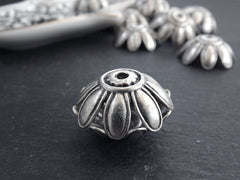 2 Large Silver Flower Bead Cap, 25mm Round Petal Bead Cover, Spacer Beads, Bead Findings, Matte Antique Silver Plated