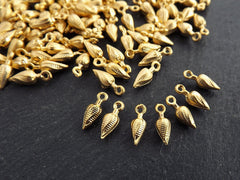 15 Mini Gold Twisted Pointy Drop Charms, Tiny Dangle Drop Pendant, Teardrop Beads, Gold Drop Beads, 22k Matte Gold Plated Brass