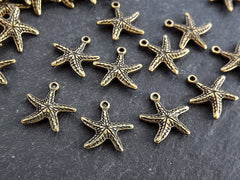 Tiny Bronze Starfish Charms, Beach Star, Nautical Marine Pendant, Star fish, Animal Bracelet Charms, Antique Bronze 10pcs