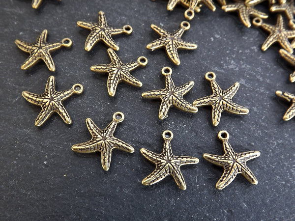 Tiny Bronze Starfish Charms, Beach Star, Nautical Marine Pendant, Star fish, Animal Bracelet Charms, Antique Bronze 10pcs