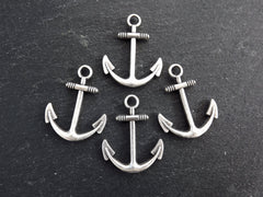 4 Large Anchor Pendant Charms, Anchor Drop Charm, Nautical Charms, Marine Sea Jewelry Supplies, Matte Antique Silver Plated