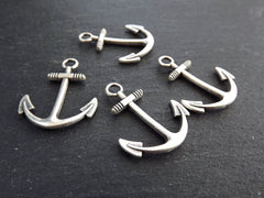 4 Large Anchor Pendant Charms, Anchor Drop Charm, Nautical Charms, Marine Sea Jewelry Supplies, Matte Antique Silver Plated