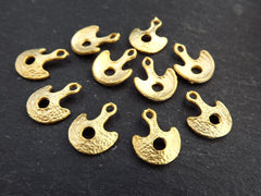 10 Mini Tribal Ethnic Charm Pendants, Hole Scoop Drop Bracelet Earring Charms, 22k Matte Gold Plated Brass