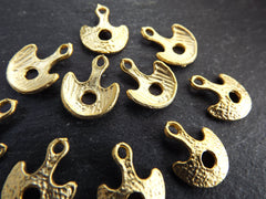 10 Mini Tribal Ethnic Charm Pendants, Hole Scoop Drop Bracelet Earring Charms, 22k Matte Gold Plated Brass