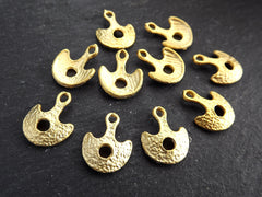 10 Mini Tribal Ethnic Charm Pendants, Hole Scoop Drop Bracelet Earring Charms, 22k Matte Gold Plated Brass