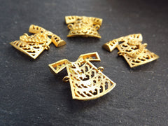 Small Filigree Turkish Ottoman Caftan Connector Pendant Charms, WAW Arabic Letter, 22k Matte Gold Plated - 4pc