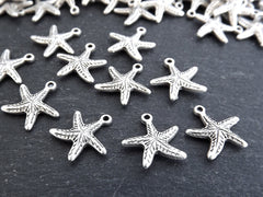 Tiny Silver Starfish Charms, Beach Star, Nautical Marine Pendant, Star fish, Animal Bracelet Charms, Matte Antique Silver Plated 10pcs