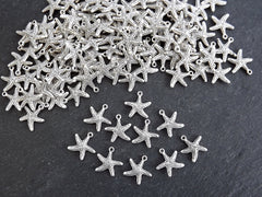 Tiny Silver Starfish Charms, Beach Star, Nautical Marine Pendant, Star fish, Animal Bracelet Charms, Matte Antique Silver Plated 10pcs