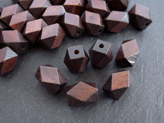 Large Long Dark Brown Hexagon Wood Bead, Long Facet Wooden Geometric Bead Spacers, Dyed Satin Varnished, 21x14mm 6pcs