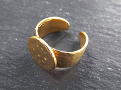 Gold Ring Base, Ring Blank, Hammered Ring Blank, Hammered Ring Base, Adjustable Ring Base, 15mm Pad, Non Tarnish, 22k Matte Gold, 1pc, NEW