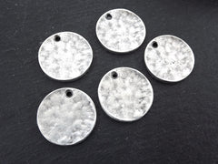 5 Plain Round Rustic Disc Pendants, Jewelry Making Supplies Findings, Antique Silver Plated