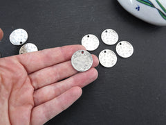 5 Plain Round Rustic Disc Pendants, Jewelry Making Supplies Findings, Antique Silver Plated