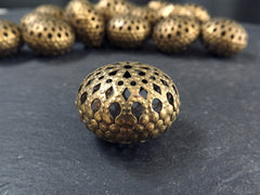 Large Flat Filigree Saucer Bead, lightweight Hollow Statement Spacer, Antique Bronze Plated, 1pc