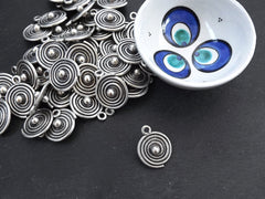 Spiral Coin Pendant, Tribal Ball Dot Charms, Ethnic Spiral Disc Pendant, Matte Antique Silver Plated, 1pc