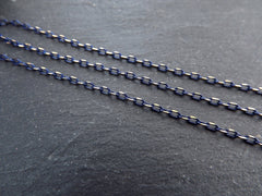 3 x 2mm Navy Gold Diamond Cut Cable Chain, Delicate Oval Link Navy Blue Chain, 2 Meters