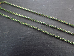 3 x 2mm Green Gold Diamond Cut Cable Chain, Delicate Oval Link Moss Green Chain, 2 Meters