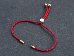 Adjustable Rope Slider Bolo Bracelet Blanks, 2mm Red Rope Cord Bracelets with Sliding Bead, Gold Findings, 1pc