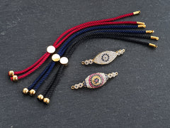 Adjustable Rope Slider Bolo Bracelet Blanks, 2mm Red Rope Cord Bracelets with Sliding Bead, Gold Findings, 1pc