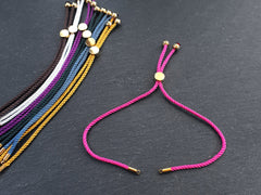 Hot Pink Adjustable Rope Slider Bolo Bracelet Blanks, 2mm Rope Cord Bracelets with Sliding Bead, Gold Findings, 1pc