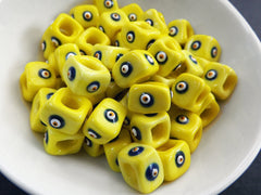 Yellow Evil Eye Beads, Square Glass Beads, Protective Turkish Nazar Amulet Talisman, Good Luck, Necklace Bead, 10mm, 3pc