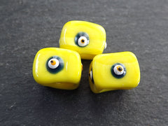 Yellow Evil Eye Beads, Square Glass Beads, Protective Turkish Nazar Amulet Talisman, Good Luck, Necklace Bead, 10mm, 3pc