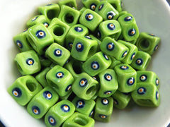 Lime Green Square Evil Eye Beads, Protective Turkish Nazar Amulet Talisman, Good Luck, Necklace Bead, 10mm, 3pc