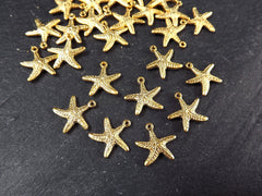 Tiny Gold Starfish Charms, Beach Star, Nautical Marine Pendant, Star fish, Animal Bracelet Charms, 22k Matte Gold Plated 10pcs