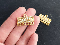 2 Gold Multi Strand Necklace Connector, Dotted Rectangle 6 Hole Strand Link, Necklace Finish, Chandelier, 22k Matte Gold Plated