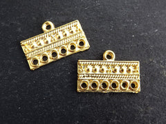 2 Gold Multi Strand Necklace Connector, Dotted Rectangle 6 Hole Strand Link, Necklace Finish, Chandelier, 22k Matte Gold Plated
