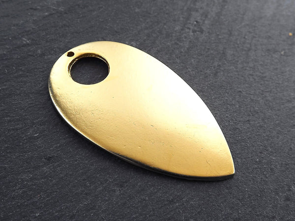 Spear Teardrop Pendant, Minimalist Ethnic Tear Drop, Hole Pendant, Slightly Brushed, Jewelry supplies, 22k Matte Gold Plated, 1pc