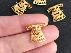 Small Filigree Turkish Ottoman Caftan Connector Pendant Charms, WAW Arabic Letter, 22k Matte Gold Plated - 4pc