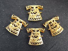 Small Filigree Turkish Ottoman Caftan Connector Pendant Charms, WAW Arabic Letter, 22k Matte Gold Plated - 4pc