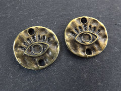 Evil Eye Pendant Charm Connectors, Eye Of The Beholder, Good Luck Protective Amulet Talisman Jewelry, Antique Bronze Plated, 2pc