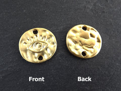 Gold Evil Eye Pendant Charm Connectors, Eye Of The Beholder, Good Luck Protective Amulet Talisman Jewelry, 22k Matte Gold Plated, 2pc