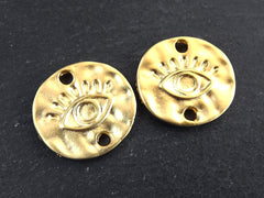 Gold Evil Eye Pendant Charm Connectors, Eye Of The Beholder, Good Luck Protective Amulet Talisman Jewelry, 22k Matte Gold Plated, 2pc