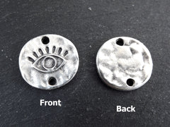 Silver Evil Eye Pendant Charm Connector, Eye Of The Beholder, Good Luck Protective Amulet Talisman Jewelry, Matte Antique Silver Plated, 2pc