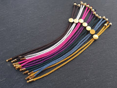 Steel Blue Adjustable Rope Slider Bolo Bracelet Blanks, 2mm Rope Cord Bracelets with Sliding Bead, Gold Findings, 1pc