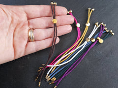 Brown Adjustable Rope Slider Bolo Bracelet Blanks, 2mm Rope Cord Bracelets with Sliding Bead, Gold Findings, 1pc