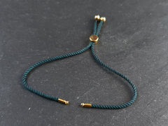 Peacock Green Adjustable Rope Slider Bolo Bracelet Blanks, 2mm Rope Cord Bracelets with Sliding Bead, Gold Findings, 1pc